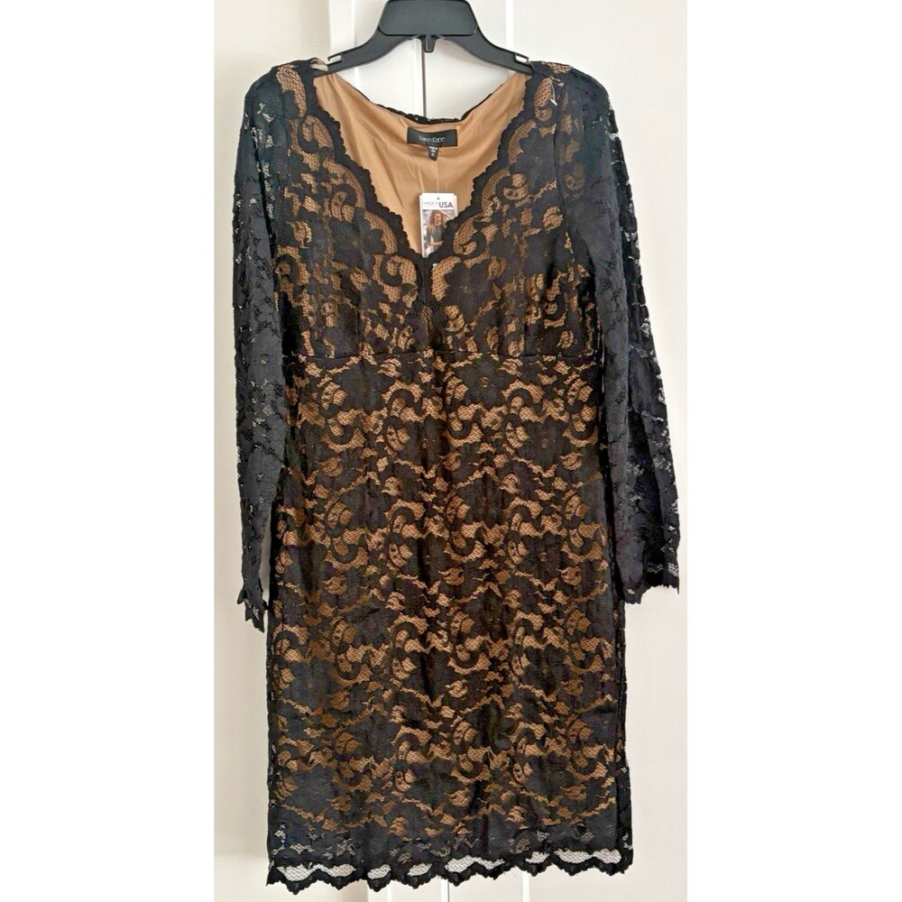 Karen Kane Womens Dress Size XL Brown Lace Floral Scalloped Sheath V-Neck NWT